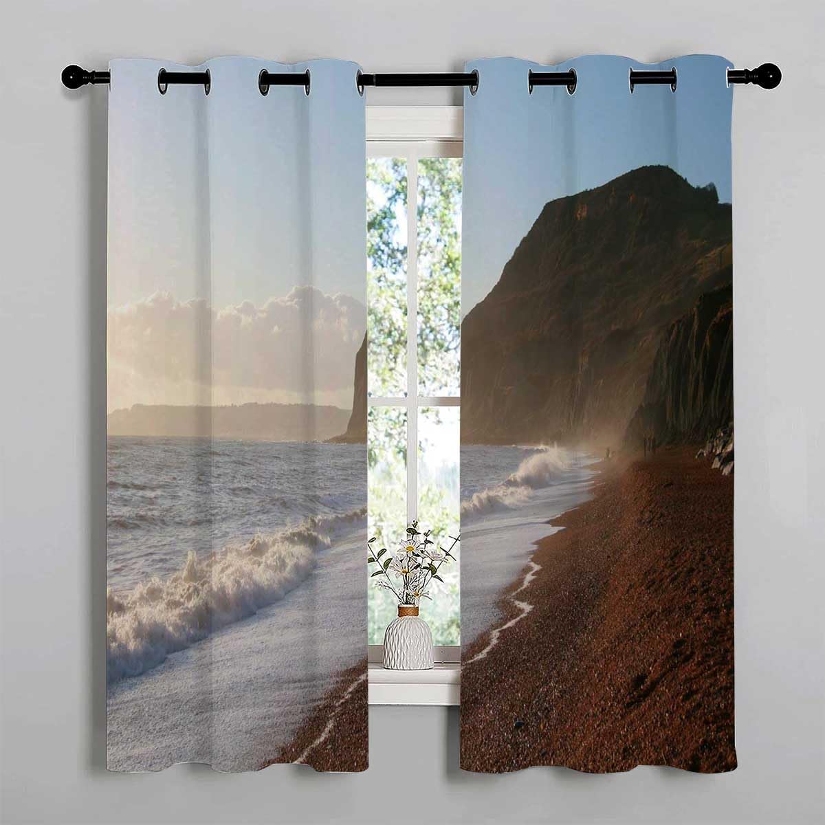 YANFENQI Cortinas para Habitacion Sea and Sky Beach Scenery Doorway Curtains Privacy Tapestry Curtains 63Inch Width by 63Inch Length,2 Panels