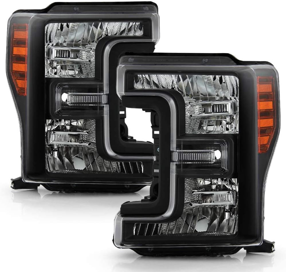 ACANII – Solo para modelos halógenos 2017-2019 Ford F250 F350 SuperDuty, con carcasa negra, par de faros delanteros izquierdos+derecho