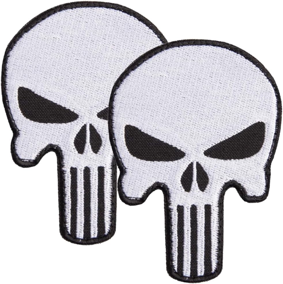 Parche de calavera muerta de 2 piezas, parche táctico militar moral con cierre de gancho y bucle, bordado blanco, para gorras, uniforme militar,
