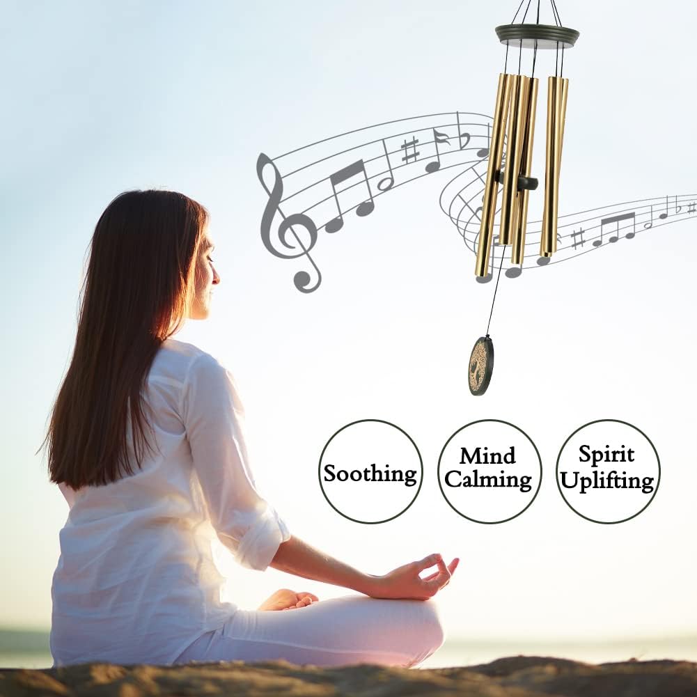 Campanillas de viento para exteriores, campanillas de viento conmemorativas de 30 pulgadas para la pérdida de un ser querido, grabado del árbol de