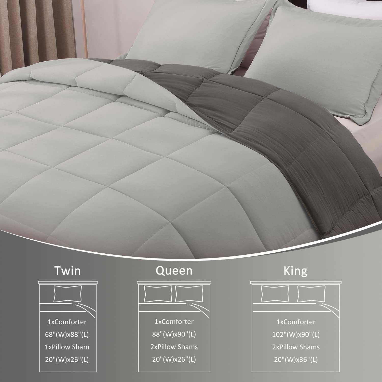 Basic Beyond Juego de edredón tamaño King  Juego de edredón esponjoso para cama King para todas las estaciones  Juego de edredón reversible gris