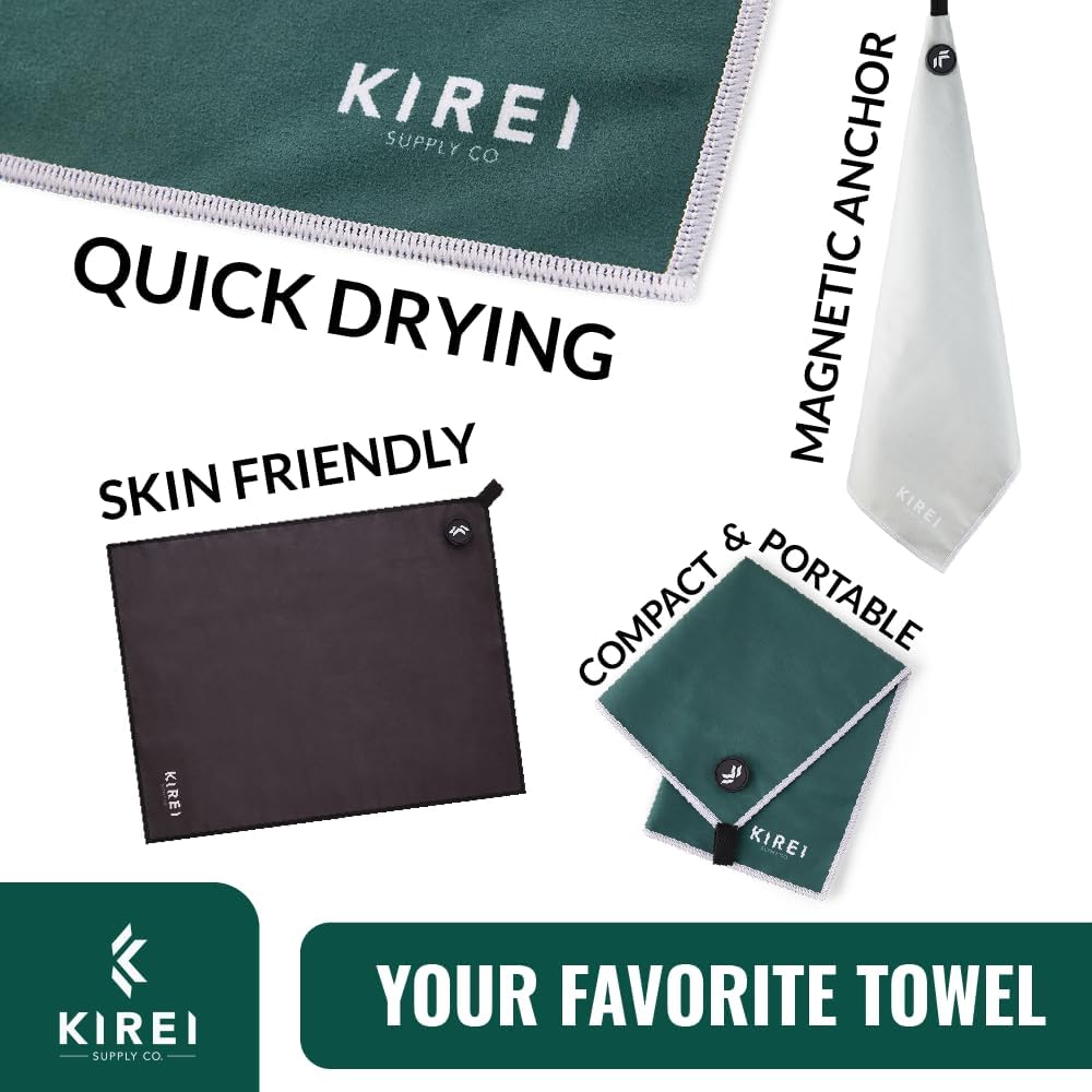 Kirei Magnetic, Microfiber Quick Dry Towel, Silver ION Odorless, Fast Drying and Compact. Designed for Gym, Fitness, Yoga, Backpacking, Camping,