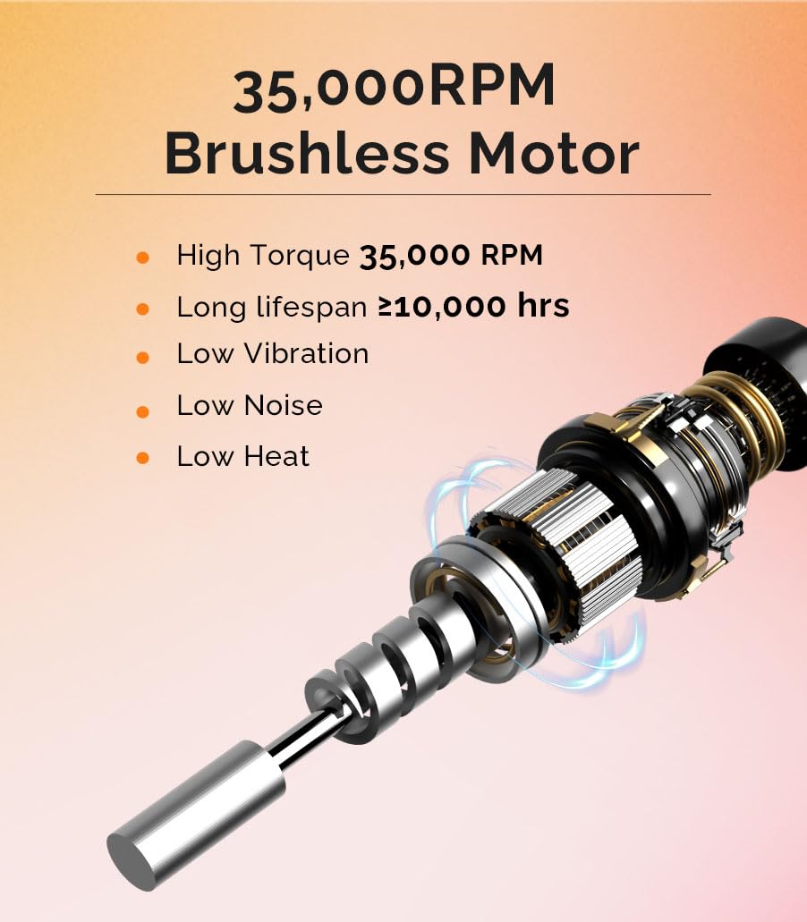 MelodySusie MB450E – Taladro de uñas inalámbrico profesional de 35000 RPM, máquina de taladro de uñas recargable portátil sin escobillas, bajo