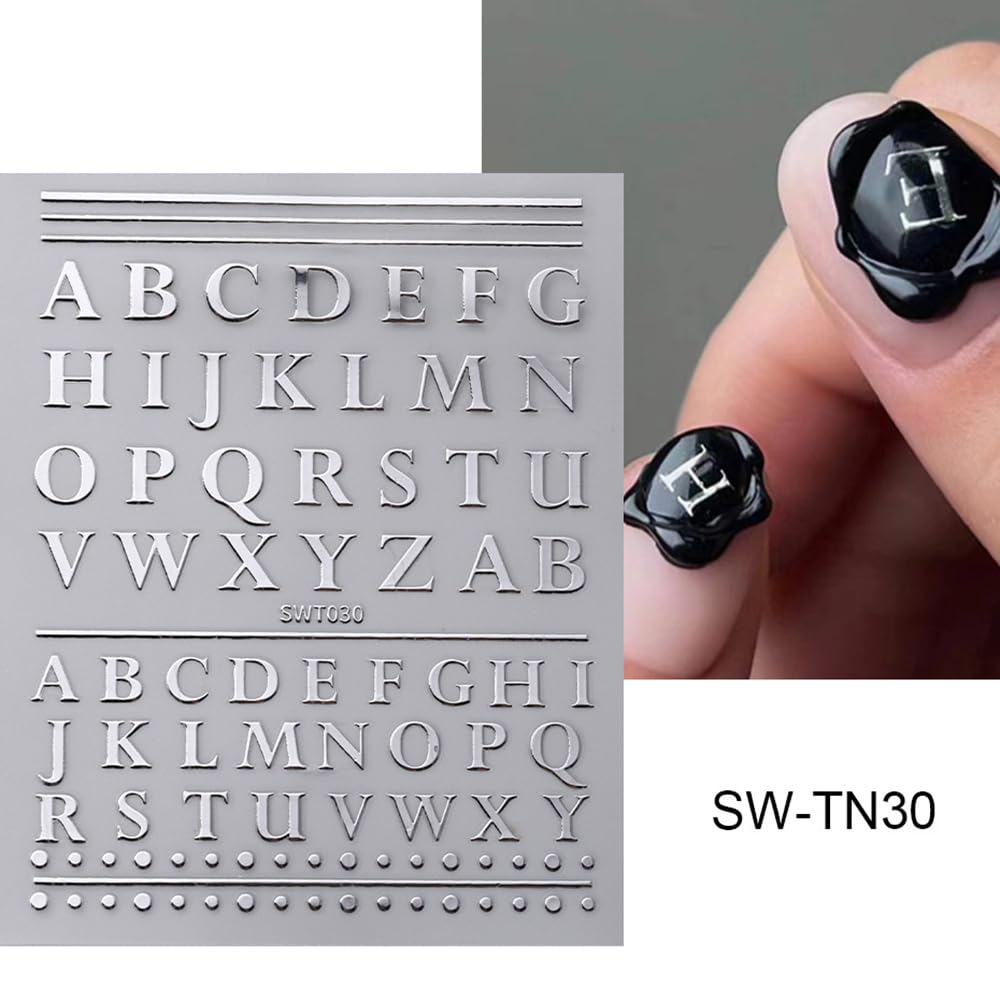Calcomanías para arte de uñas, calcomanías de letras A-Z, letras autoadhesivas 3D, suministros de arte de uñas, calcomanías de diseño de uñas
