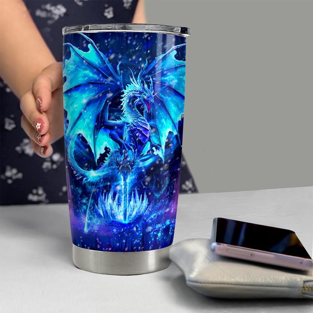 SANDJEST Vaso de dragón azul de 20 onzas con aislamiento de acero inoxidable para café, taza de viaje, regalo para hombres y mujeres, regalos para