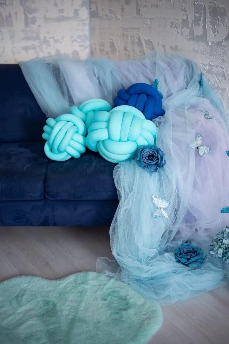 KUCCO – Cojines de bola con nudo redondo, decoración de habitación de los niños, juguetes de peluche, accesorios de fotografía (azul oscuro, 10.6in)