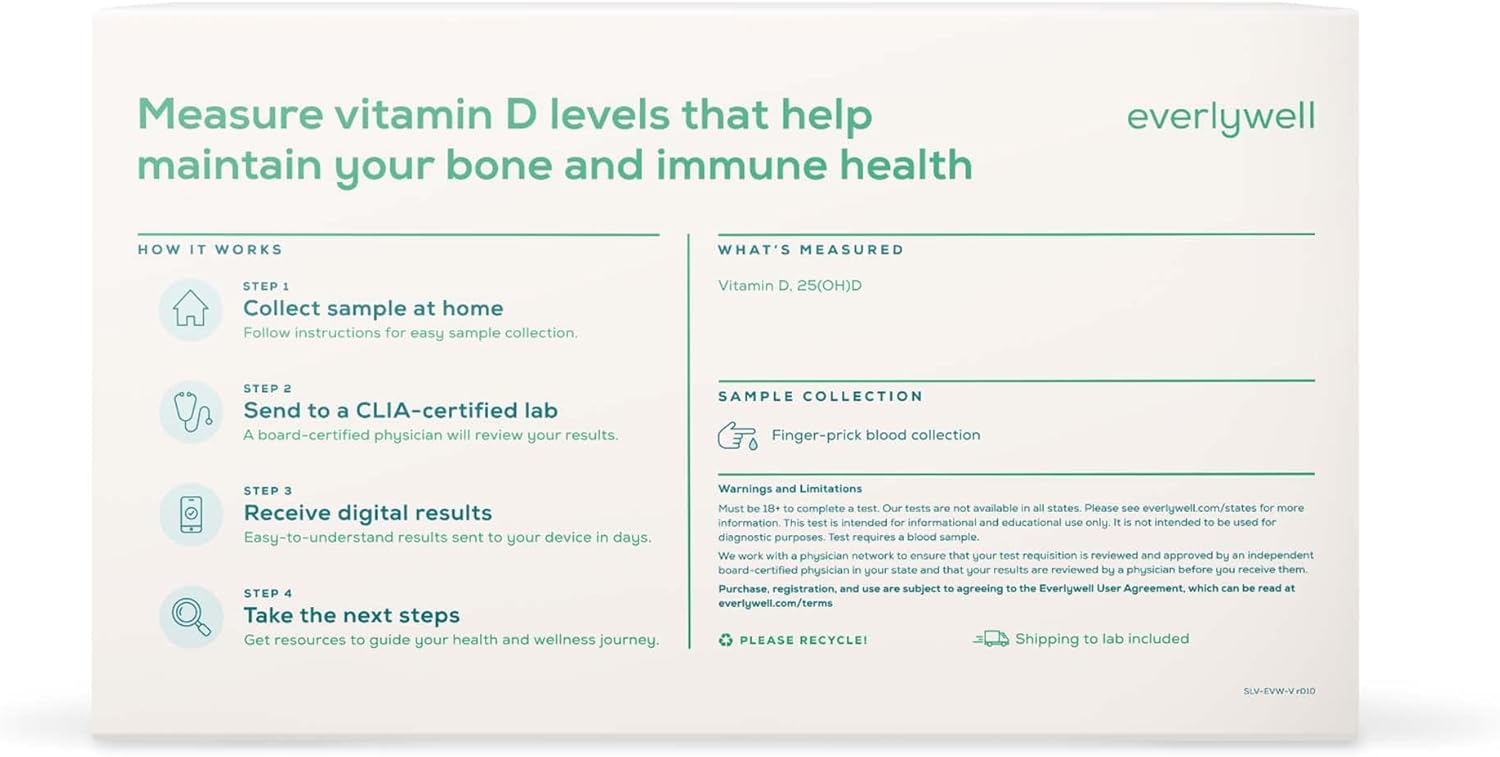 Everlywell Prueba de vitamina D – Kit de recolección en casa – Resultados precisos de un laboratorio certificado por CLIA en cuestión de días – A