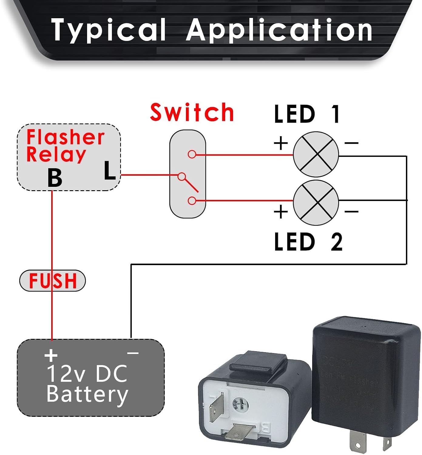 Hawyet 4 relés intermitentes para automóvil, CC de 12 V LED de frecuencia ajustable, relé de señal de giro de 2 pines, dispositivo de control de