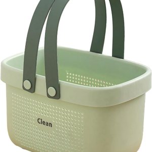 Cesta de almacenamiento de plástico para baño, portátil, con asas, cesta para baño, despensa, cocina, dormitorio universitario, campamento (verde 10 Cesta de almacenamiento de plástico para baño, portátil, con asas, cesta para baño, despensa, cocina, dormitorio universitario, campamento (verde 10