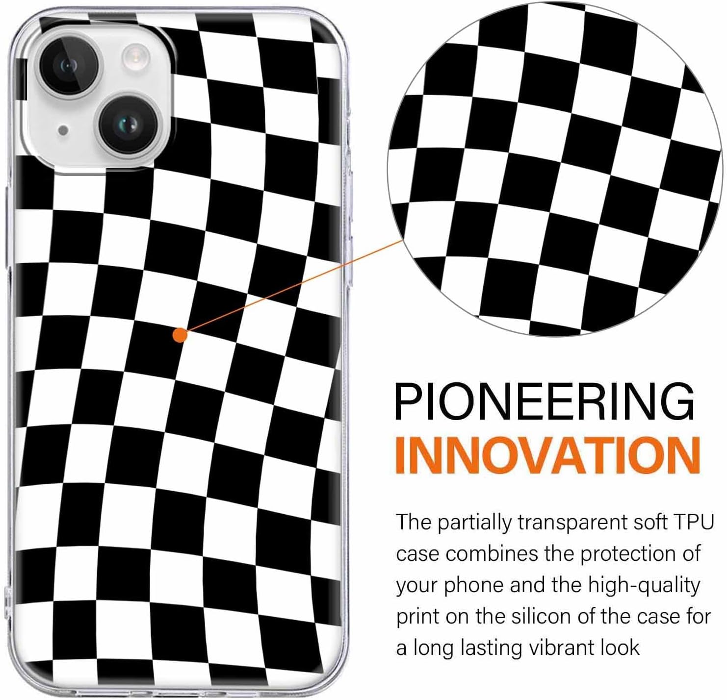 Paquete de 2 fundas de teléfono con diseño a cuadros para iPhone 1314 de 6.1 pulgadas, diseño de cuadrícula transparente, funda de silicona suave