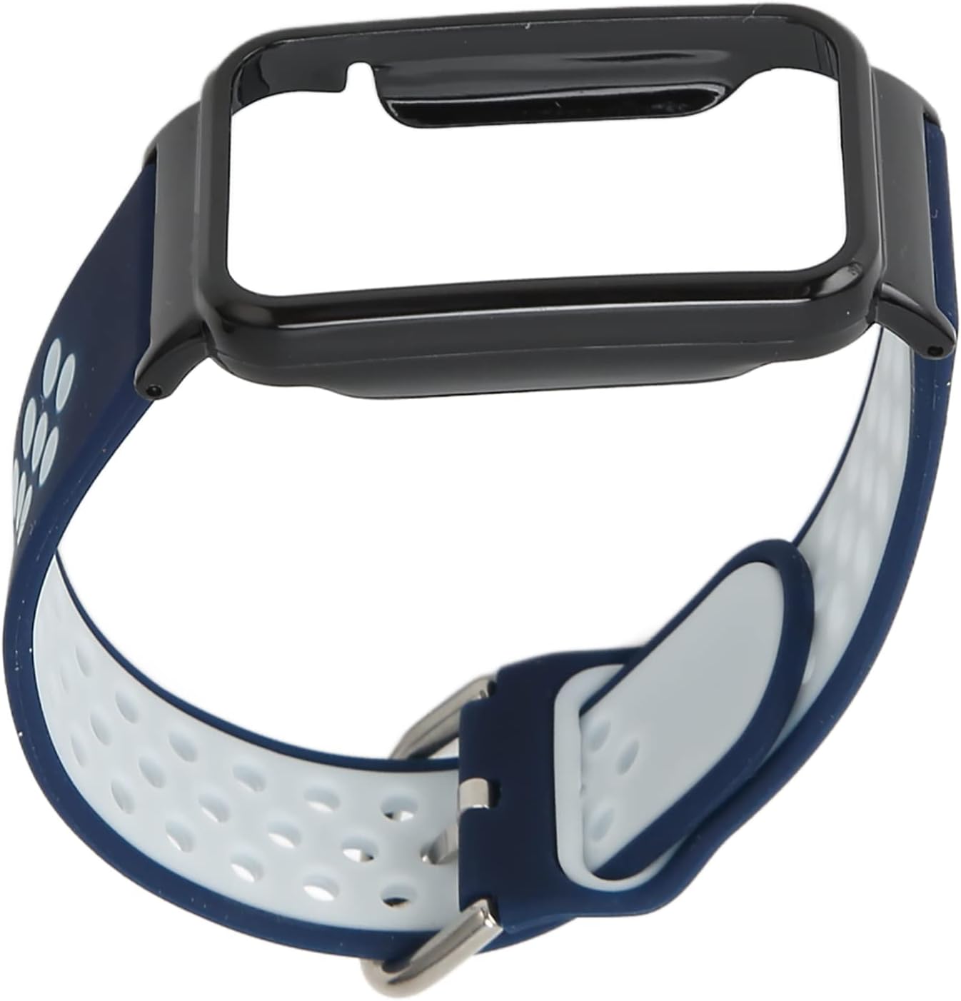 HURRISE Correa de reloj de silicona transpirable para reloj, funda protectora para Mi Band 7 Pro (azul oscuro, blanco y negro)