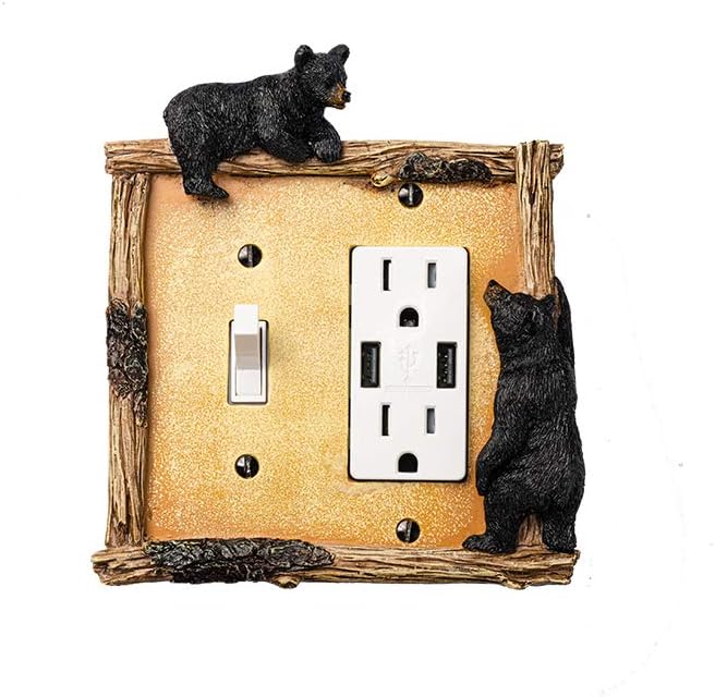 Bear – Cubierta eléctrica para interruptor de placa de interruptor de 2 osos, cubierta combinada de placa de interruptor de pared (combo de palanca