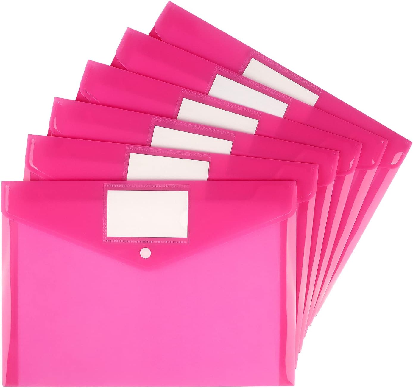 Paquete de 6 carpetas transparentes para documentos, sobres de plástico de polietileno con bolsillo para etiquetas y botón a presión para