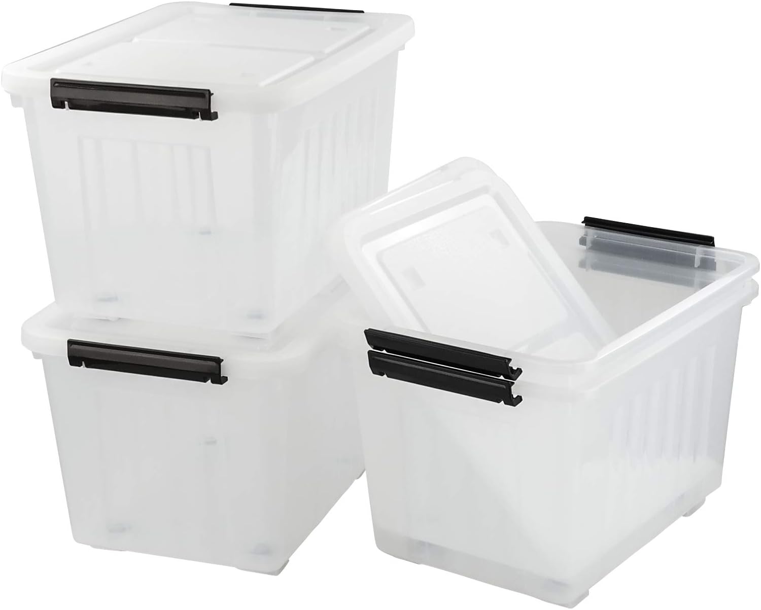 Bringer Paquete de 4 cajas grandes de plástico transparente con tapa, cajas de almacenamiento transparentes con ruedas de 42 L