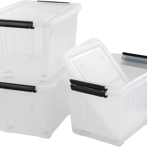 Bringer Paquete de 4 cajas grandes de plástico transparente con tapa, cajas de almacenamiento transparentes con ruedas de 42 L Bringer Paquete de 4 cajas grandes de plástico transparente con tapa, cajas de almacenamiento transparentes con ruedas de 42 L
