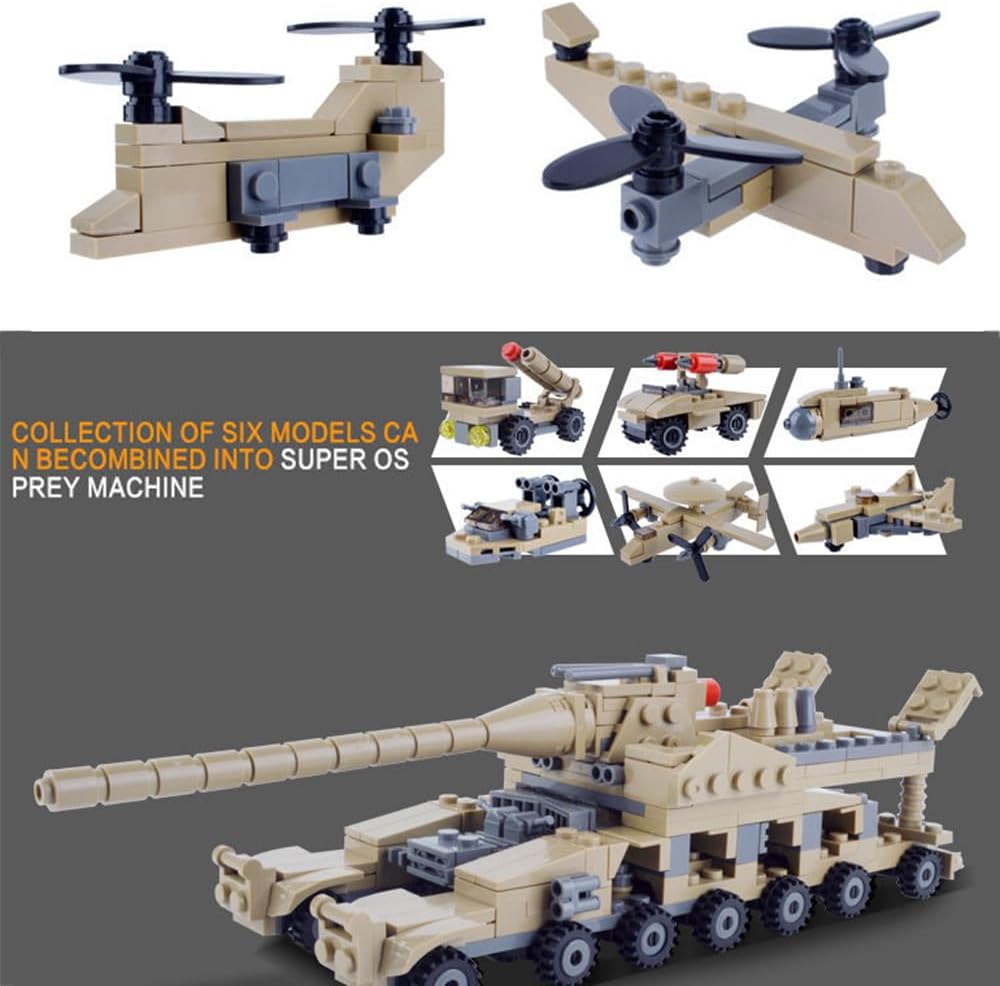 ENHANA 16 en 1 bloque de construcción del ejército tanque de juguete de construcción de tanque de mamut con vehículos tácticos, tanques militares,