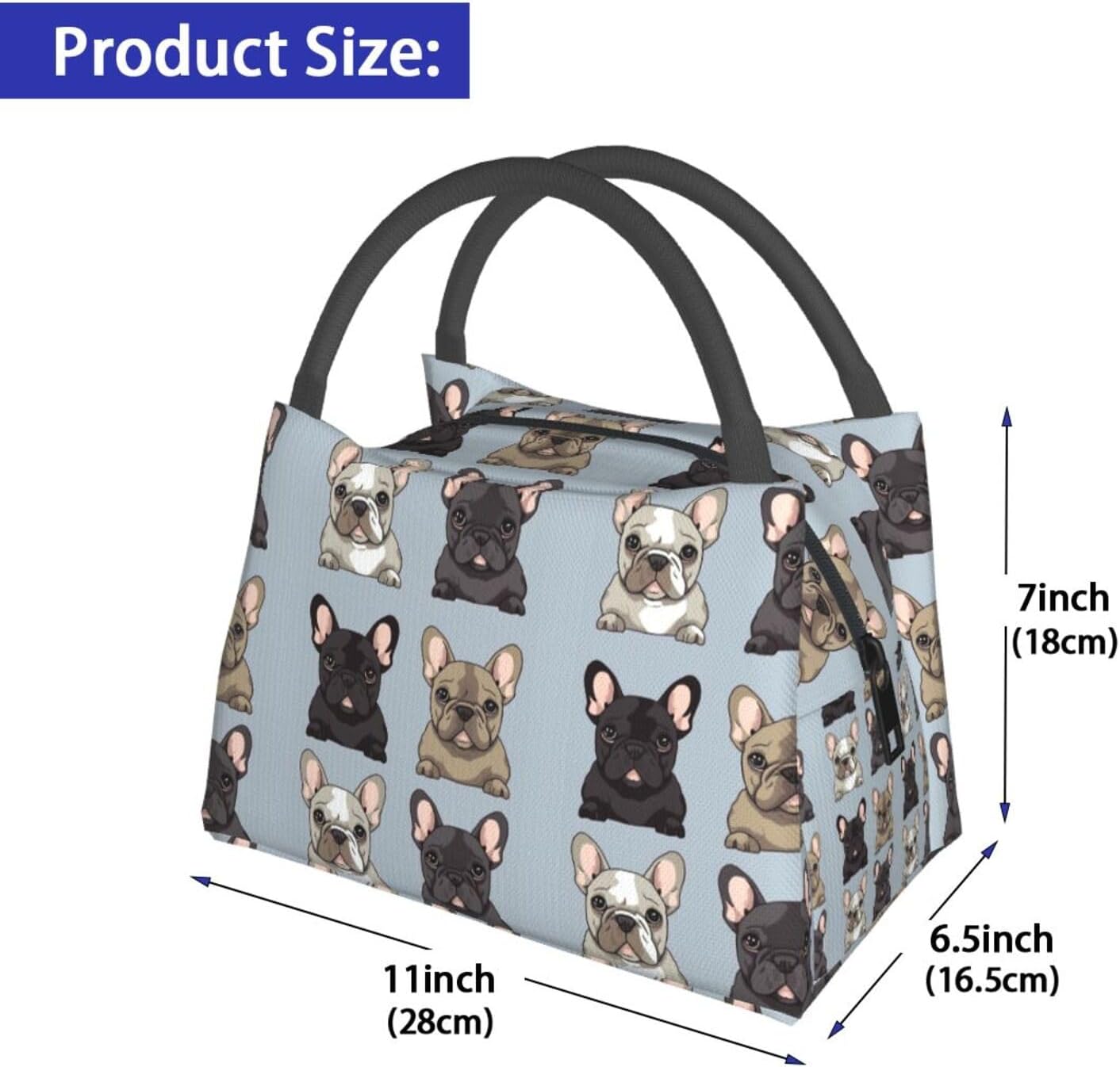 Lonchera para hombres y mujeres, con estampado de bulldog francés, bolsa de almuerzo aislada, reutilizable, portátil