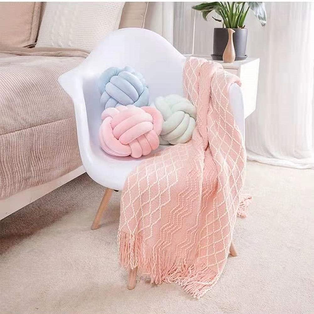 Almohada redonda con nudo para decoración de habitación de los niños, juguete de peluche calmante para aliviar el estrés (rosa, 11 pulgadas11.0in)