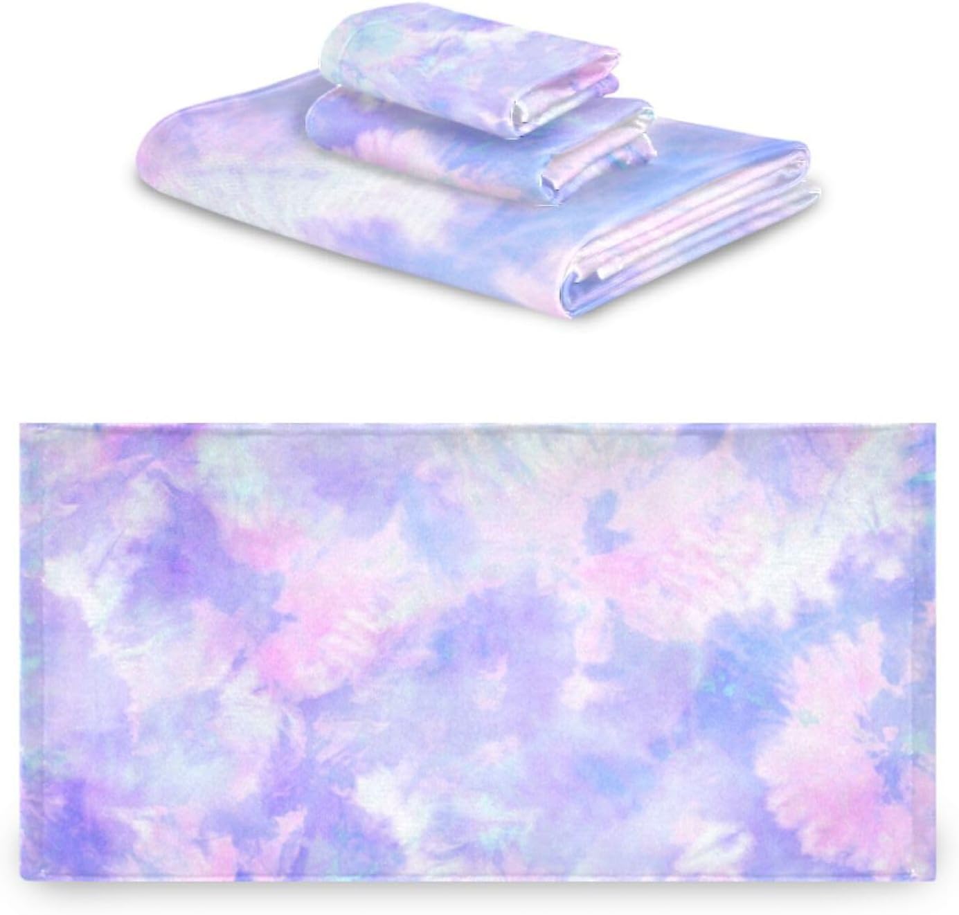 Juego de toallas de 3 piezas con estampado de teñido anudado morado, 1 toalla de baño, 1 toalla de mano, 1 paño de lavado, toallas de secado rápido