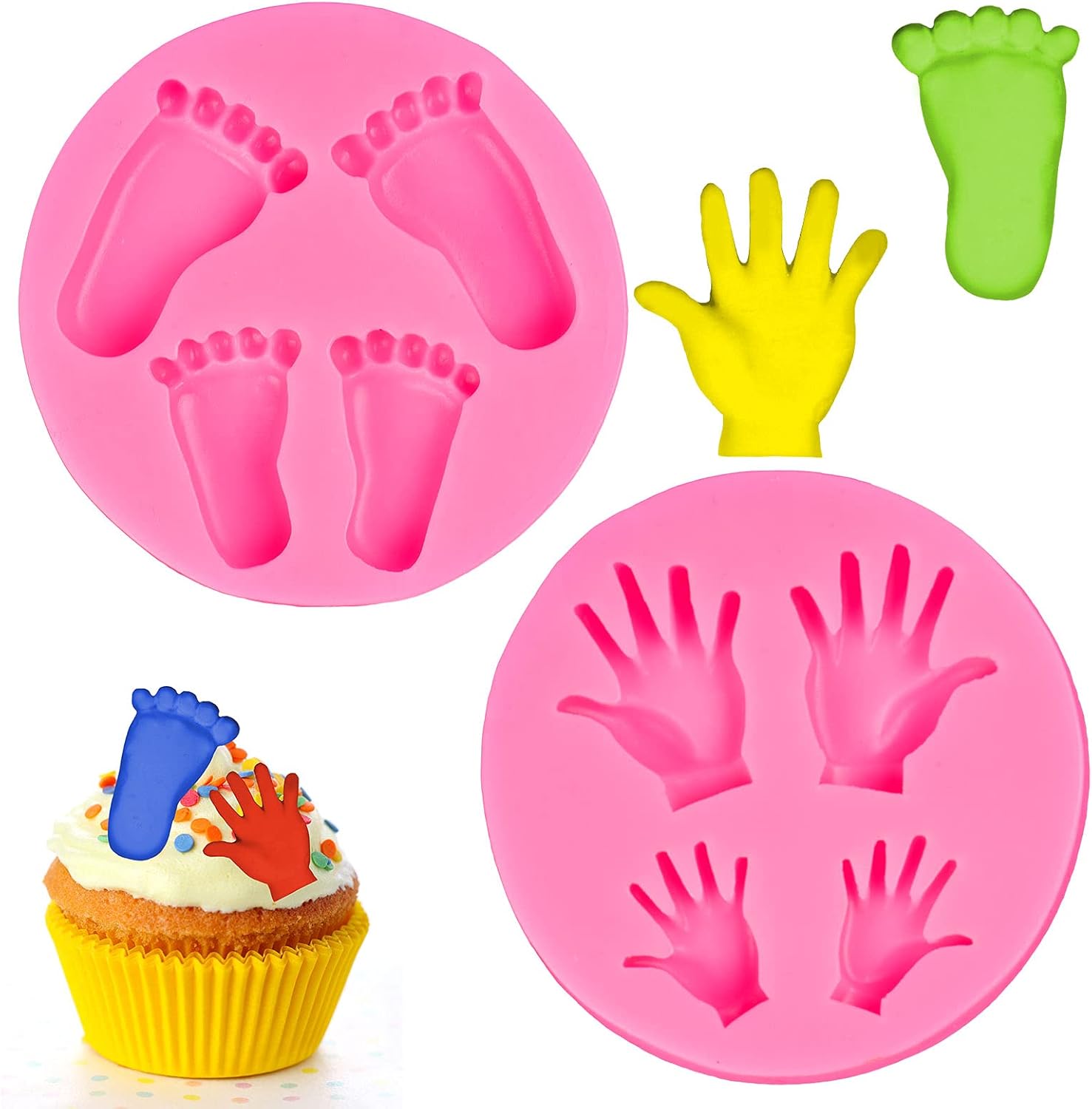 Whaline Molde de silicona 3D para pies de bebé, molde de fondant de chocolate rosa, para baby shower, decoración de pastel de caramelo, decoración