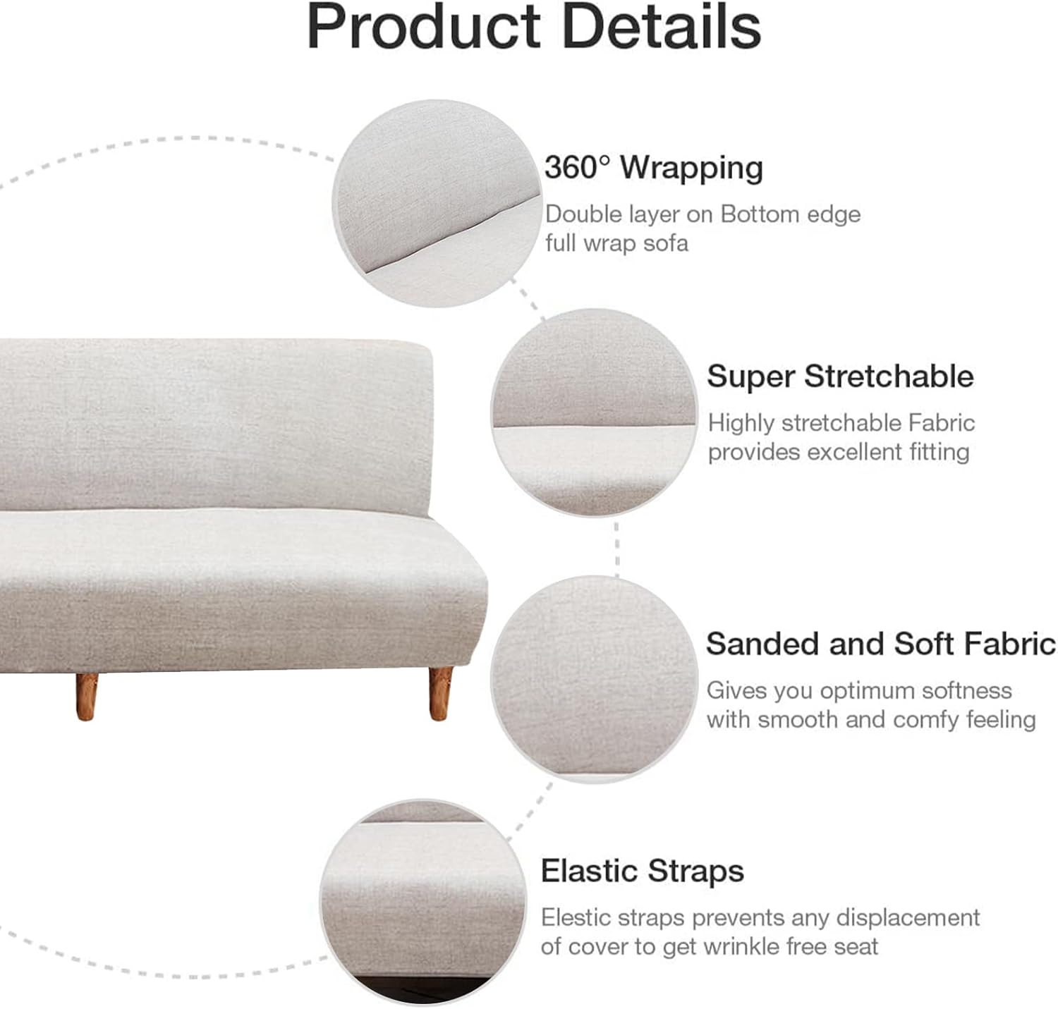 NILUOH Fundas elásticas para sofá sin brazos, protector de muebles para futón plegable, sin brazos, funda de sofá plegable con parte inferior