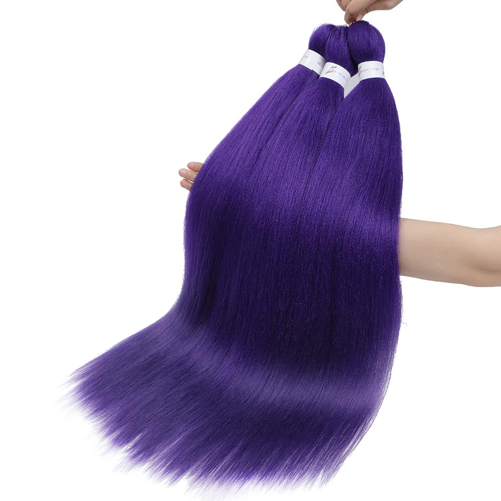 Extensiones de cabello trenzado preestirado morado de 26 pulgadas, paquete de 3 paquetes de extensiones de cabello sintético Yaki texturizado de