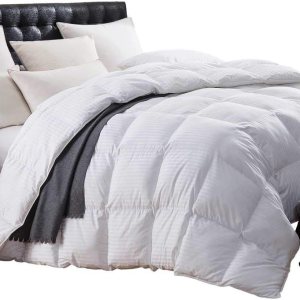 Edredón de plumón de ganso siberiano de 1200 hilos, 100% algodón egipcio, rayas blancas, 50 onzas Edredón de plumón de ganso siberiano de 1200 hilos, 100% algodón egipcio, rayas blancas, 50 onzas