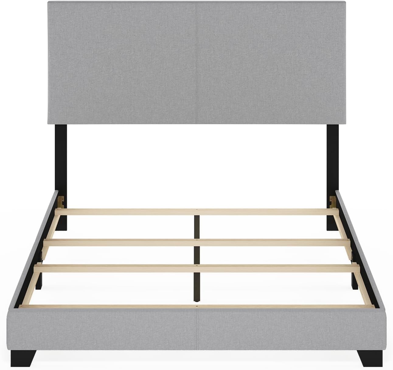 Furinno Pessac – Marco de cama tapizado de tela con soporte de listones de madera, tamaño Queen, glaciar