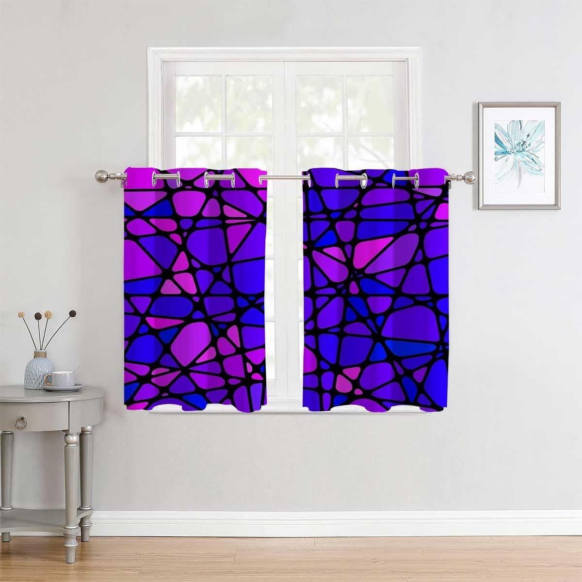 YANFENQI Cortinas para Sala Elegantes Modernas Purple Mosaic Decor Art Door Curtains Blackout Grommet Curtains 63Inch Width by 80Inch Length,2 Panels