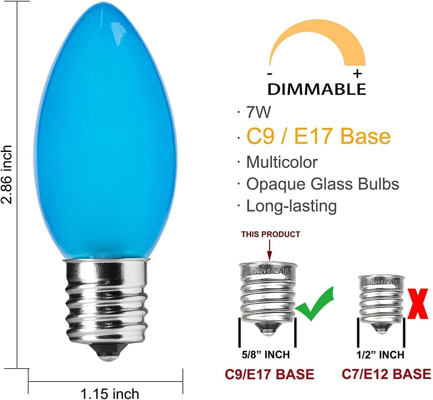 Doratale Paquete de 25 bombillas de Navidad multicolor C9, bombillas de repuesto de cerámica multicolor C9 para cadena de luces de Navidad, base