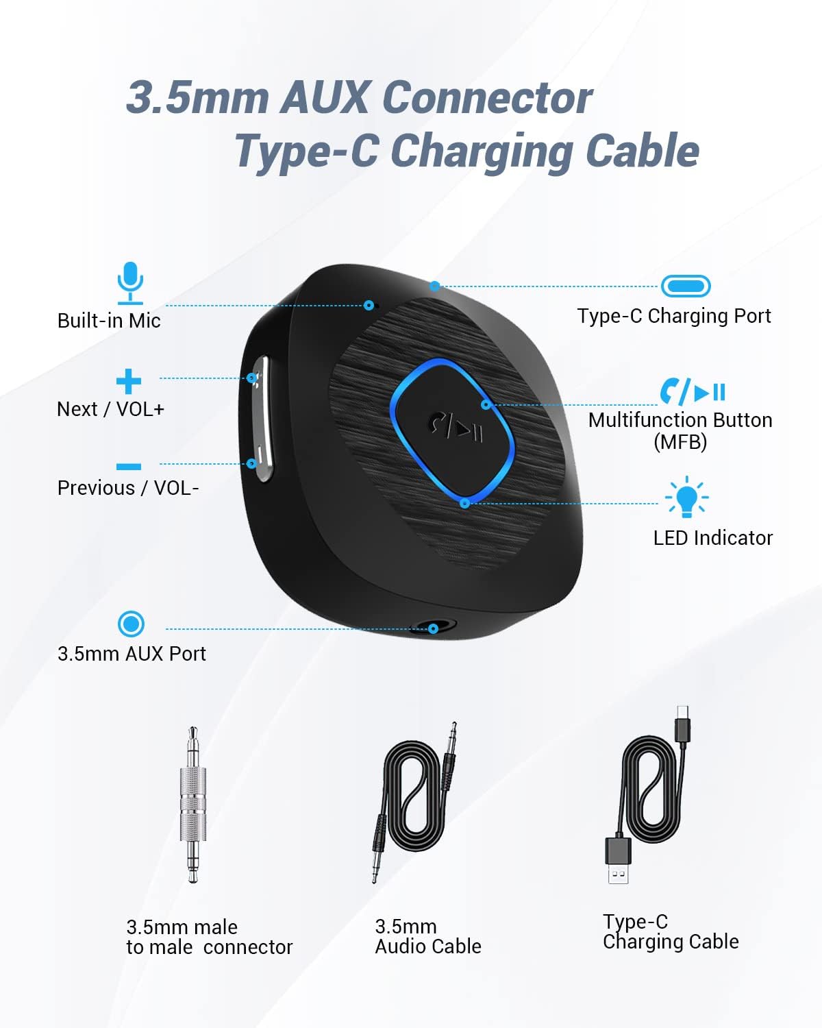 BLACKHORSE Receptor transmisor Bluetooth 5.3, adaptador AUX Bluetooth para automóvil, adaptador de audio inalámbrico 2 en 1 para TVestéreo