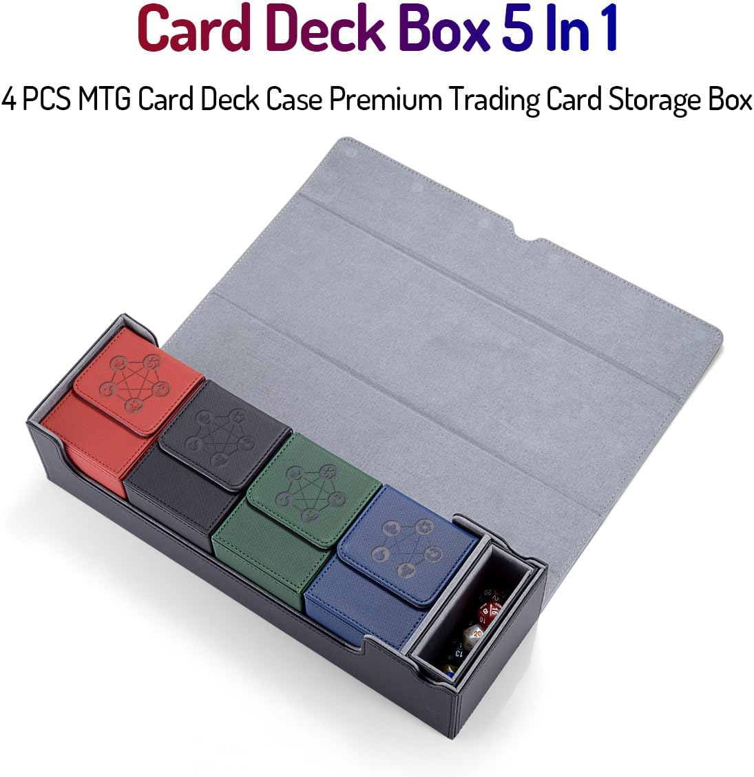 Caja de cartas 5 en 1 para tarjetas PTCGYGOMTG  Incluye 4 fundas para cartas y 1 caja de almacenamiento de tarjetas coleccionables premium con