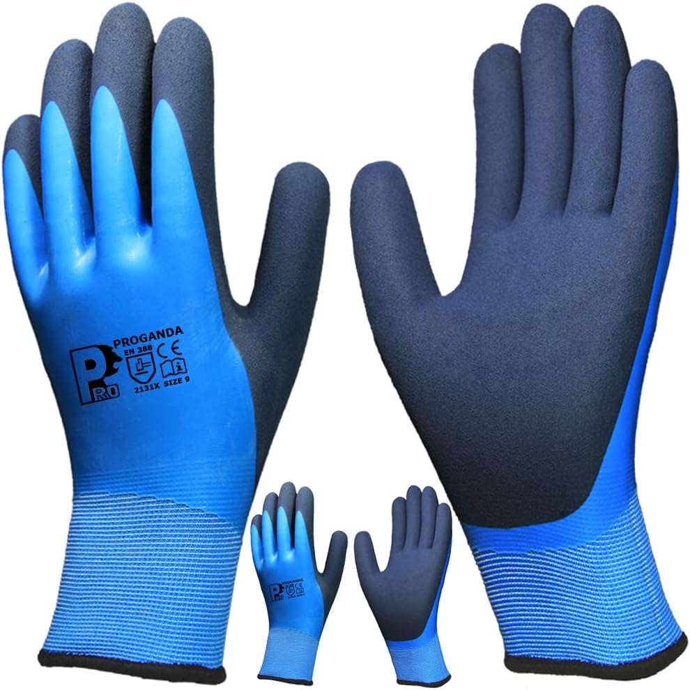 Guantes de trabajo impermeables con doble revestimiento de látex, agarre superior para jardinería, pesca al aire libre, limpieza de automóviles,