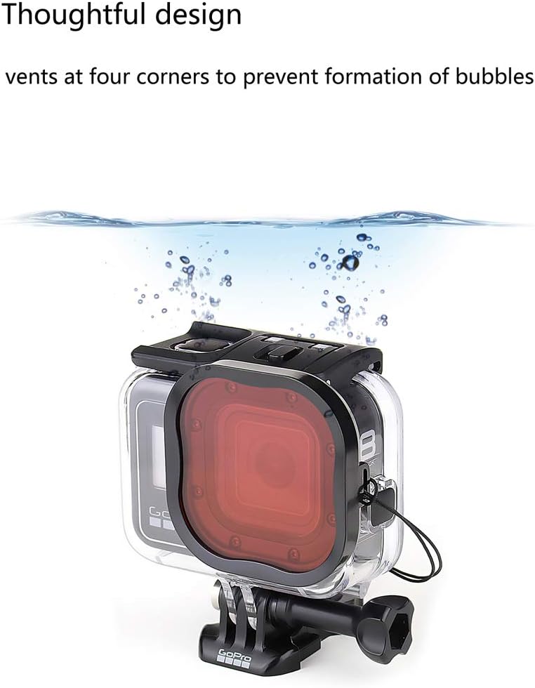 GEPULY Paquete de 3 filtros de buceo para GoPro Hero 8 9 10 11 12 carcasa oficial impermeable (rojo, rojo claro, filtros magenta)  Corrección de