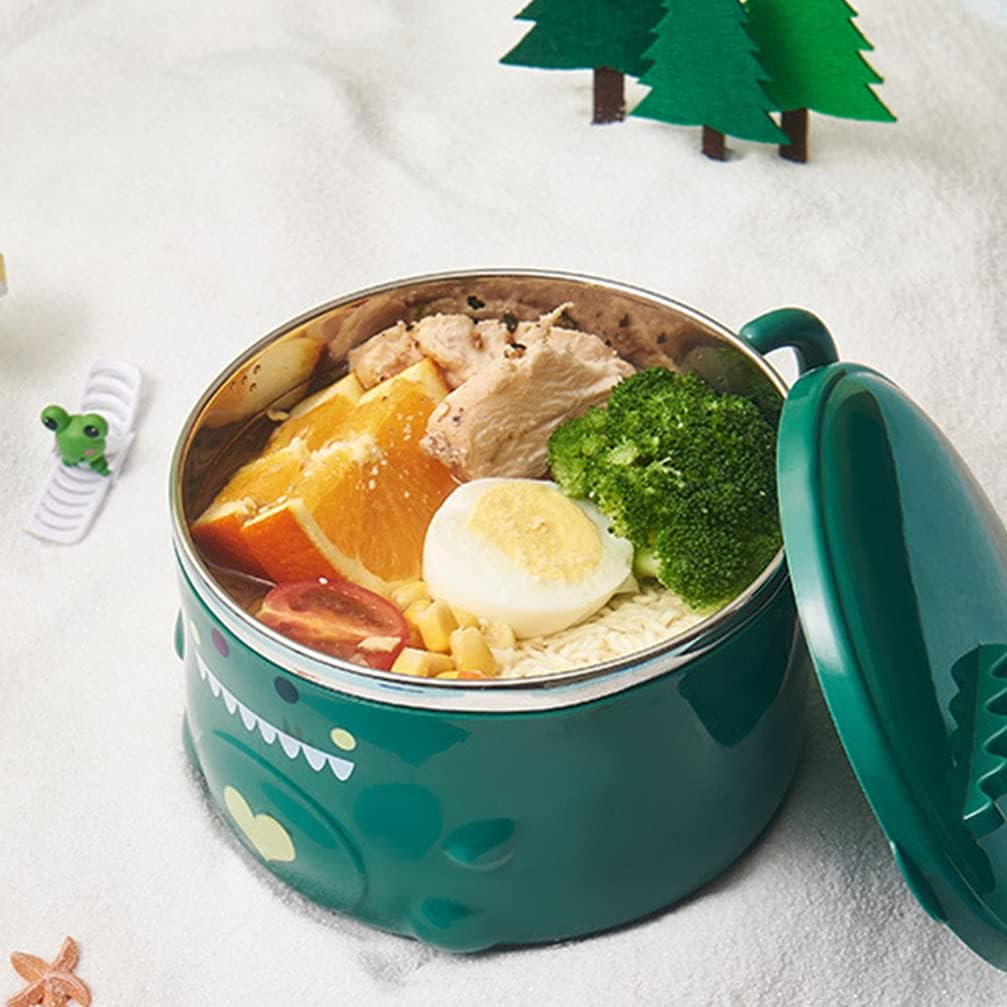 Kichvoe Cuenco de fideos instantáneos de acero inoxidable con tapa, cuencos multifuncionales, para ensalada de arroz, pasta y arroz, para oficina en