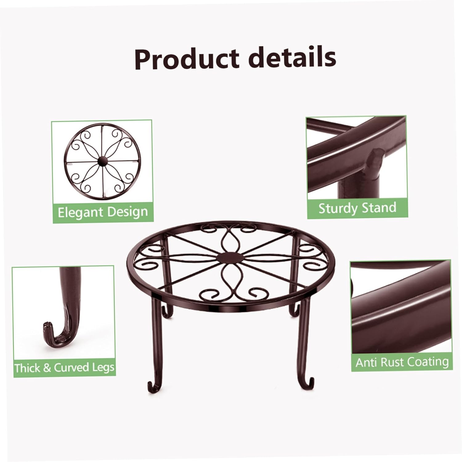 Soporte de metal para plantas al aire libre, 3 unidades, 9.4 in, resistente al óxido, soporte para macetas de estilo vintage, redondo, soporte para