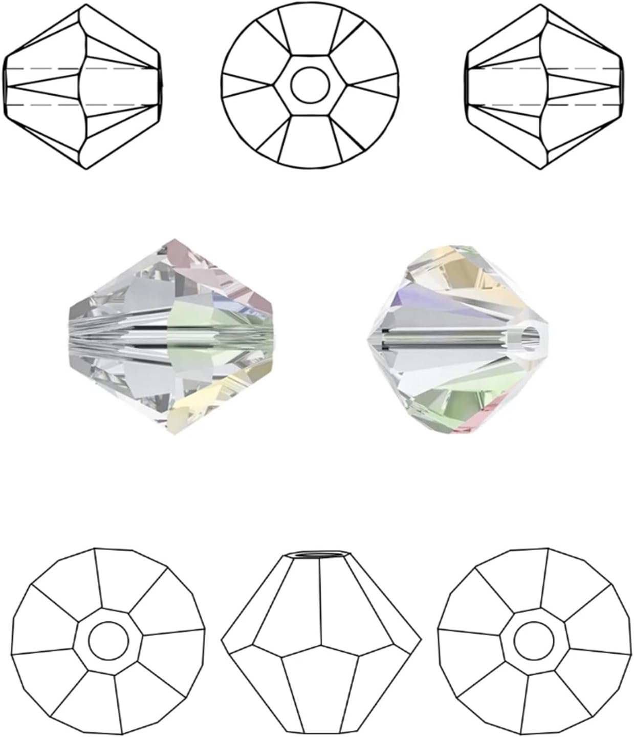 Cuentas de cristal de bicona, cuentas de cristal AB transparentes facetadas, cuentas espaciadoras sueltas a granel para manualidades, pulseras,