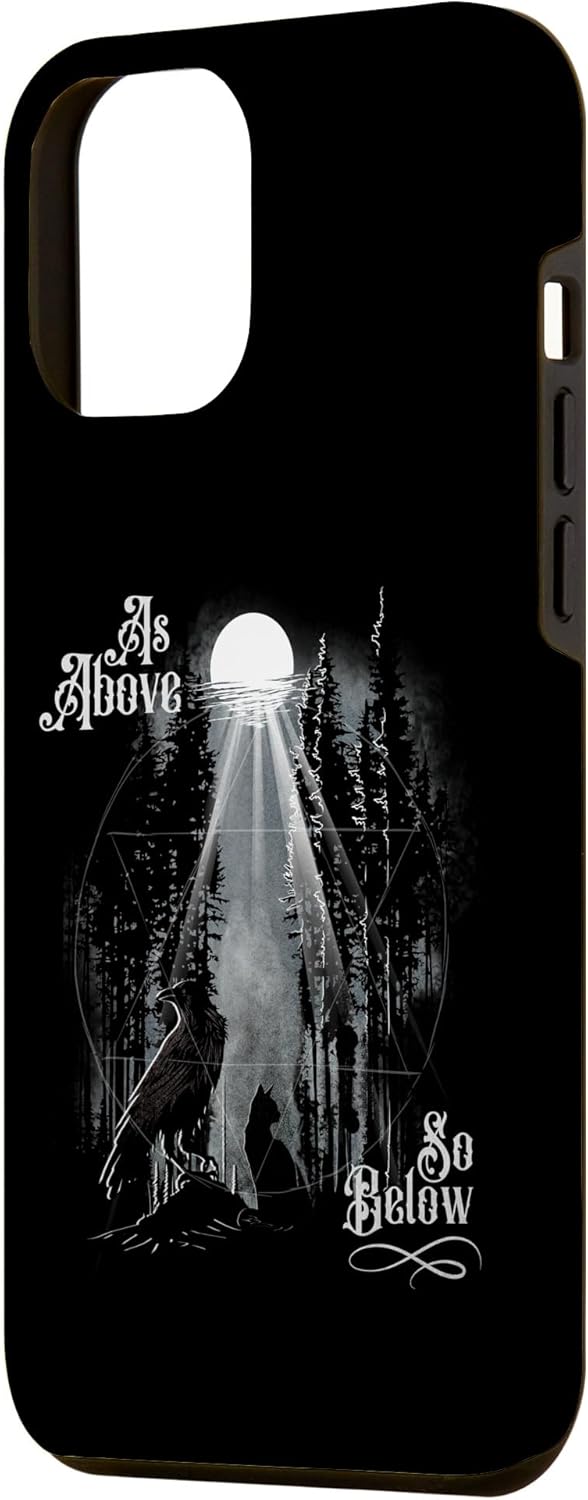 Funda para iPhone 13 Pro Max para hombre como arriba tan abajo Wiccan Pagan Tree of Life Crow Cat Case