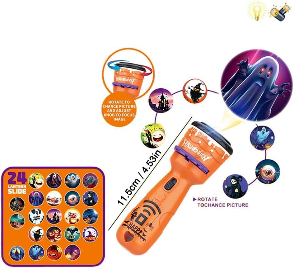 WSRRDRECVHi Proyector de linterna de Halloween para niños, proyector de diapositivas, luz de proyección de antorcha para dormir, juguetes educativos