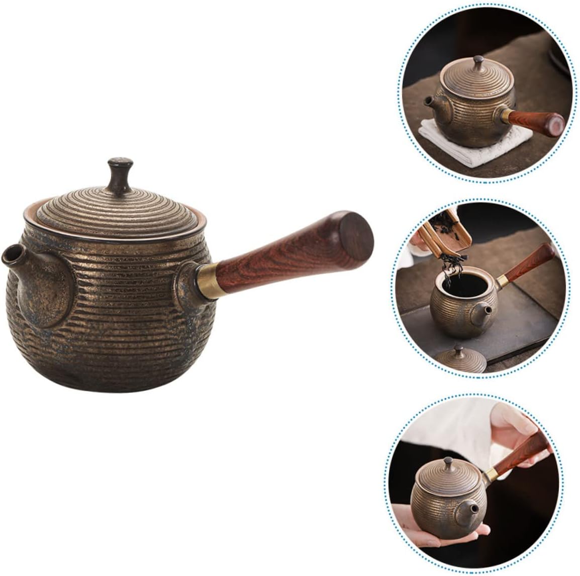 Hervidor de té Olla de cerámica con mango lateral Olla de té japonesa Juego de té de China Juego de té vintage Juego de té suelto Tetera de