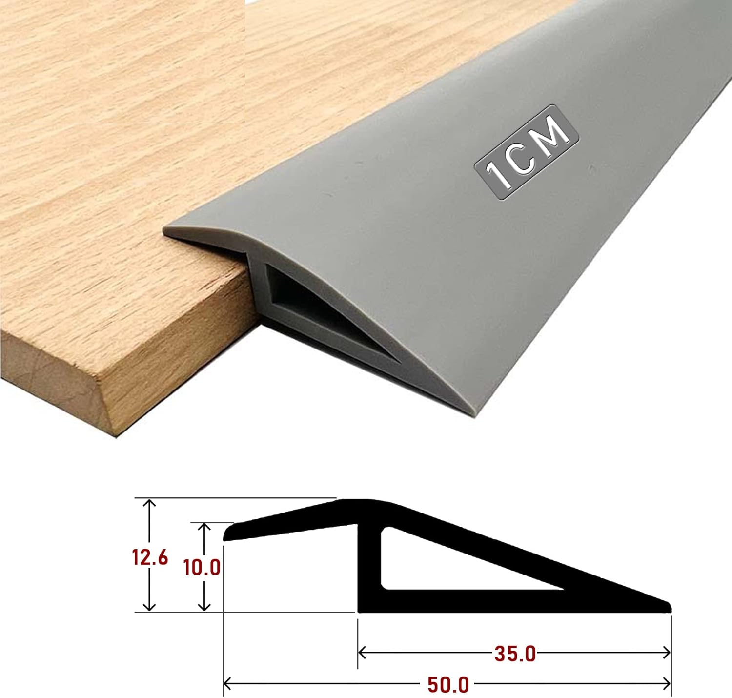Reductor de bordes de 6.56 pies, tira de transición de umbral de borde recto, vinilo de borde de madera dura, protector de borde de rampa de borde