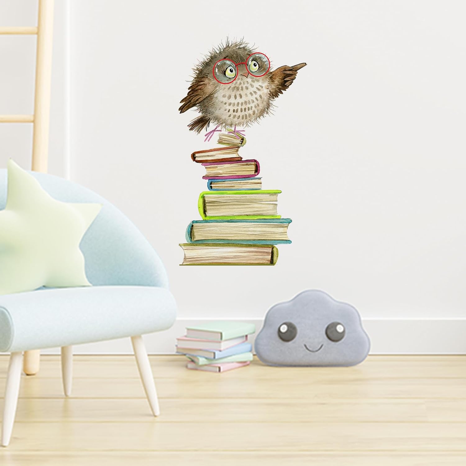Calcomanías de pared con diseño de búhos y libros, lindos animales, papel tapiz educativo para despegar y pegar para habitación de niños, rincón de