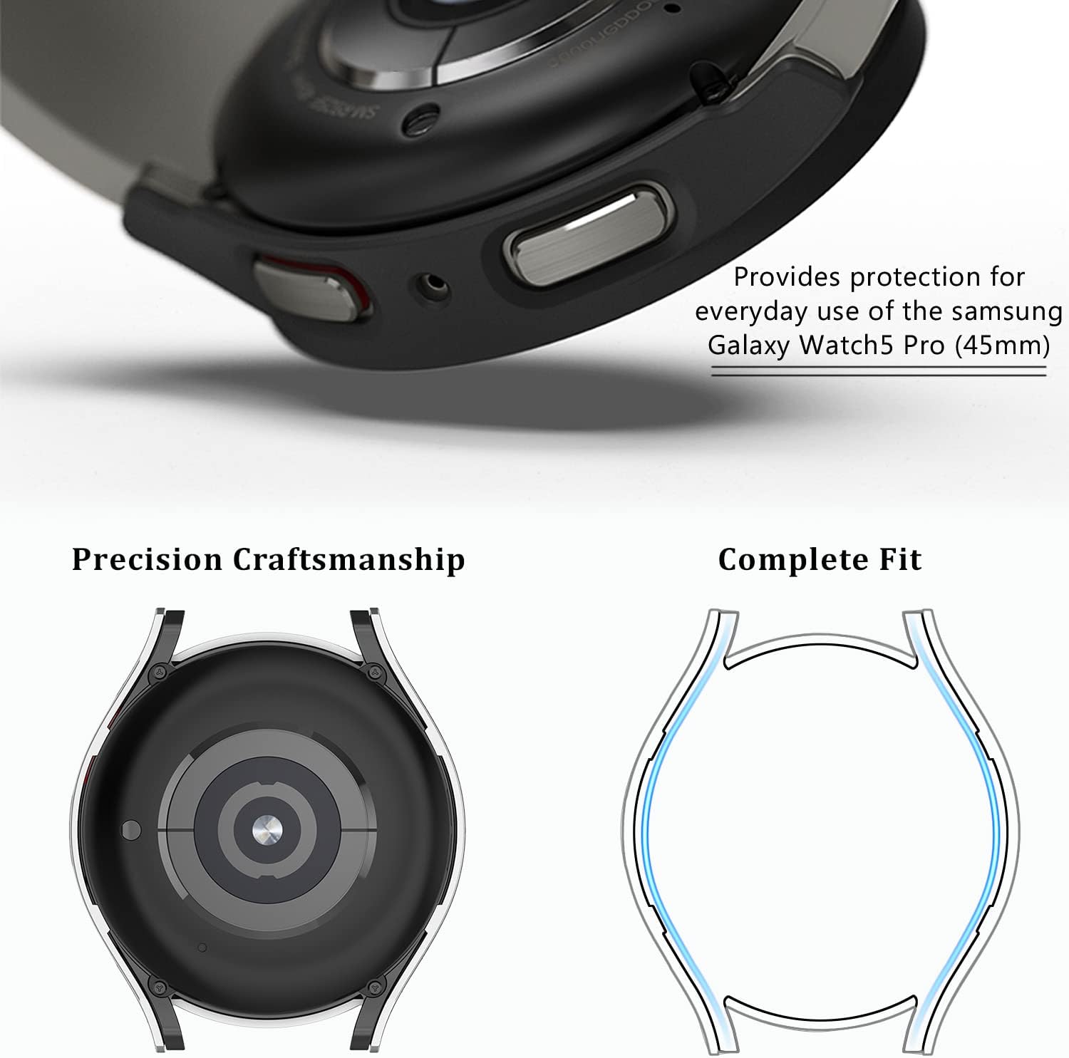 Protector de pantalla para Samsung Galaxy Watch5 Pro de vidrio templado de pantalla ultra transparente desmontable y funda protectora mate