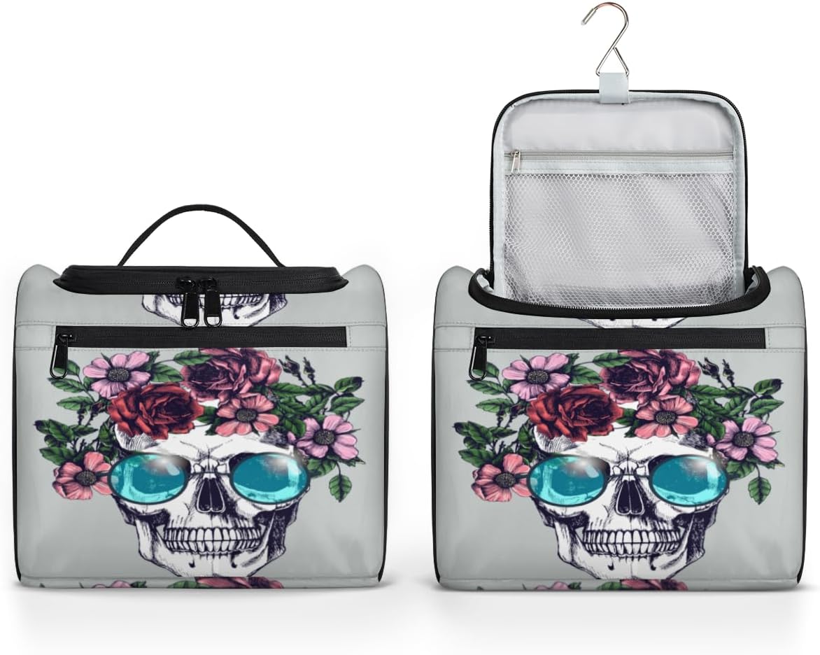 Day Of The Dead Sugar Skulls – Neceser para mujer, organizador de maquillaje de viaje con gancho para colgar, bolsas de cosméticos de viaje para