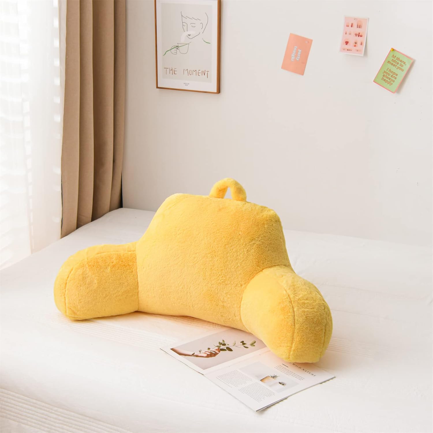 Aimuan Almohada de lectura para descansar en la cama con brazos, cojín de piel de conejo para adultos y adolescentes, inclinación para descansar