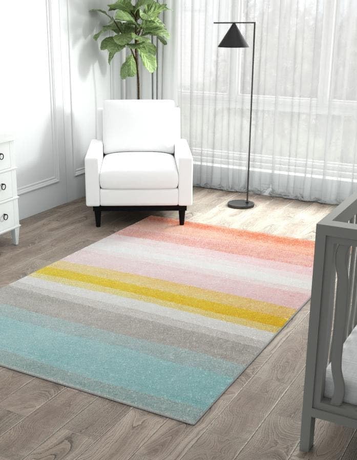 Unique Loom Whimsy Kids Collection – Alfombra de área con diseño de arcoíris abstracto pastel (3 pies 11 pulgadas x 5 pies 11 pulgadas, rectangular,