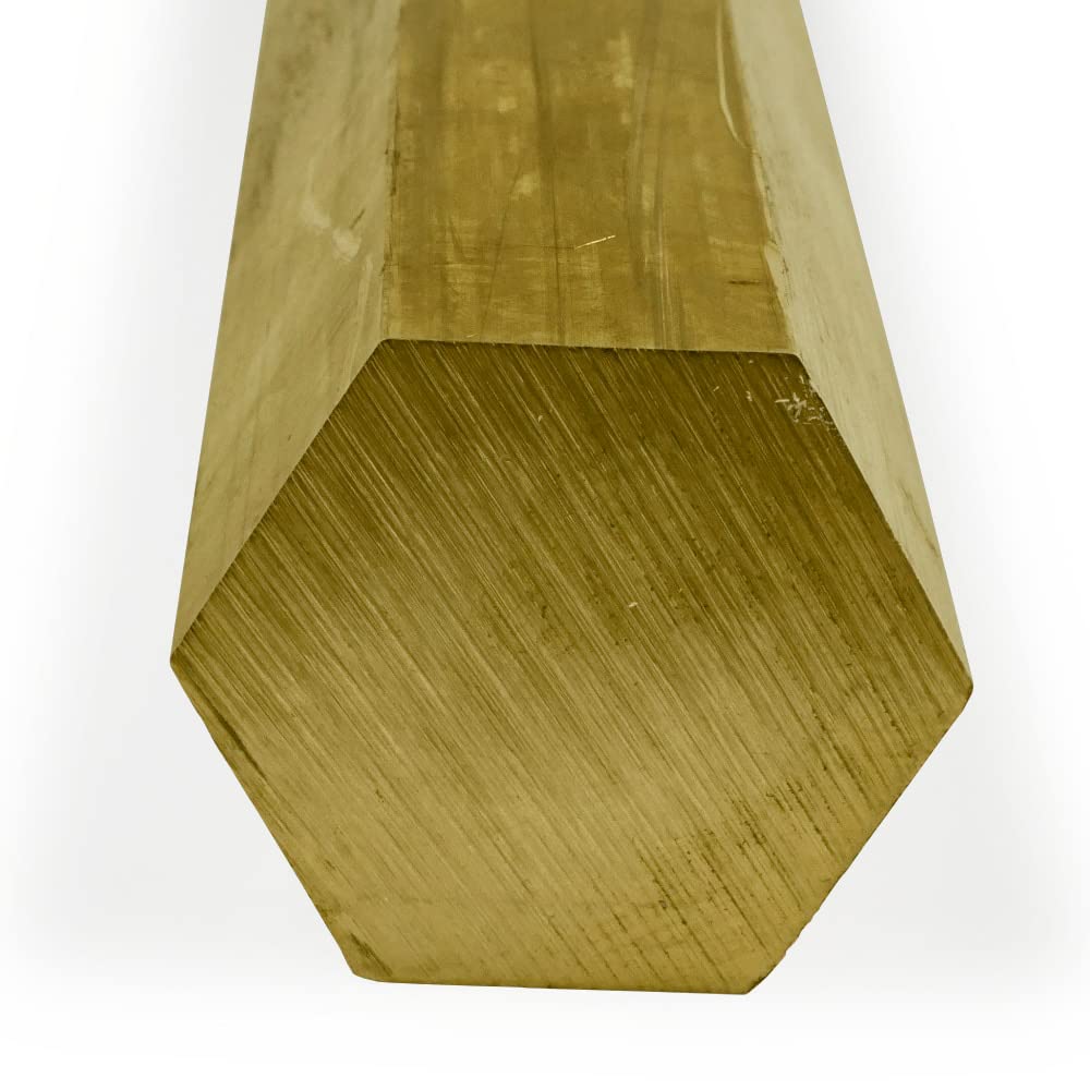 Barra hexagonal de latón 360, acabado sin pulir, extruido, temperamento H02, ASTM B16, 1 pulgada a través de planos, 12 pulgadas de longitud,