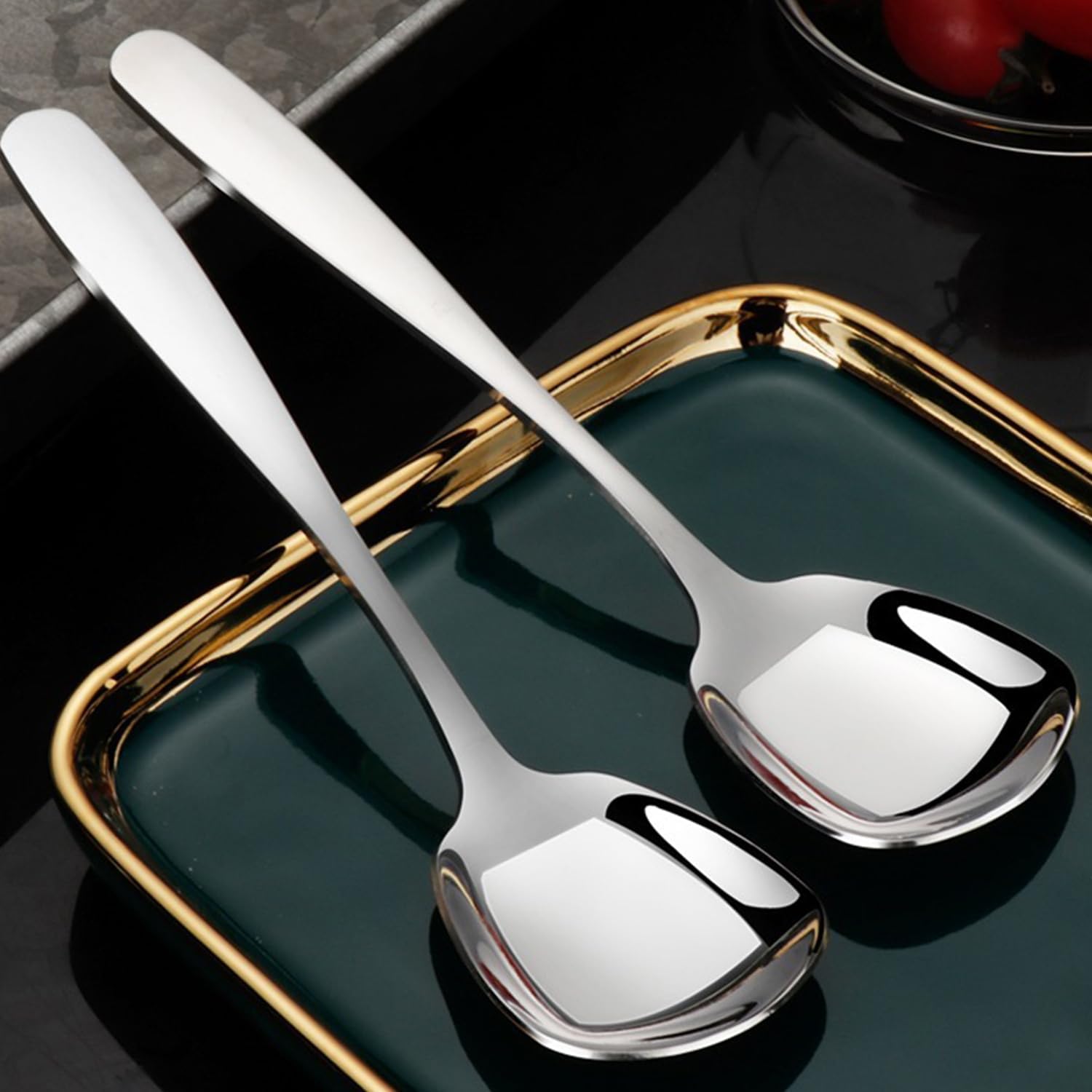 Cucharas de cabeza cuadrada, cuchara de azúcar cuadrada de estilo coreano, cucharas de sopa gruesas de acero inoxidable pesado, cucharas de mesa,