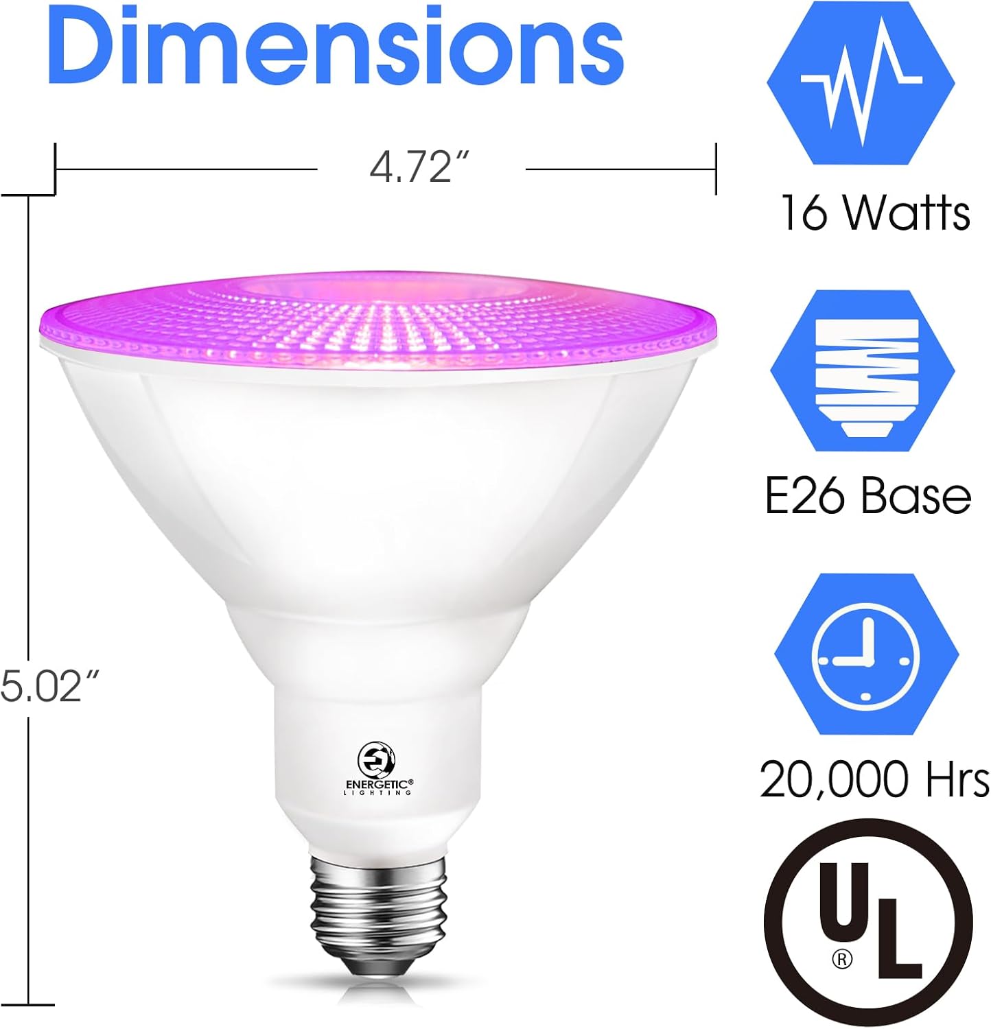 Energetic Purpule Par38 – Bombilla LED para exteriores, 16 W (equivalente a 90 vatios), regulable, base E26, para Navidad, Halloween, decoración de