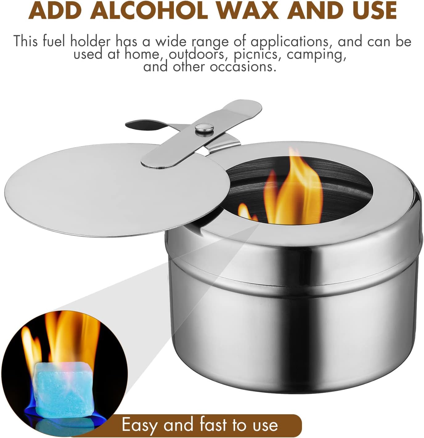 DOITOOL Soporte para latas de combustible de acero inoxidable, 4 unidades, latas de combustible para calentador de alimentos, soporte de combustible